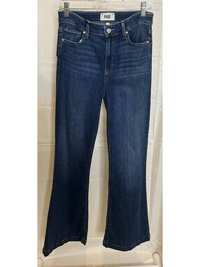 PAIGE Genevieve Flare Jeans high Rise LONG Dark Wash Stretch Denim Women's sz 28